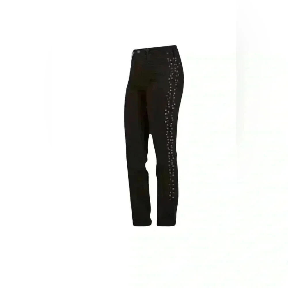 AG Adriano Goldschmied Jeans Isabelle Straight cropped studded trim black 26